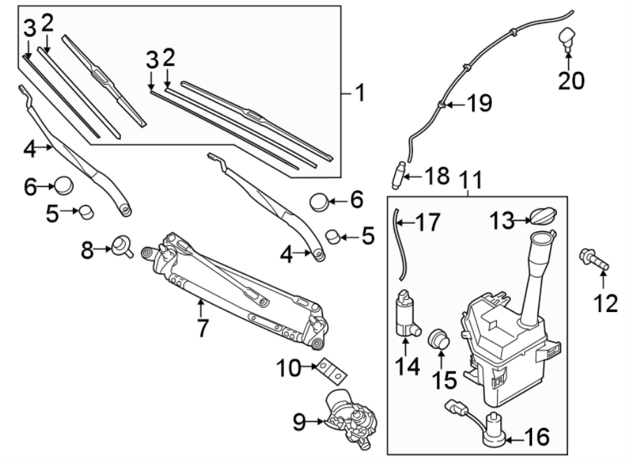 Diagram WINDSHIELD. WIPER & WASHER COMPONENTS. for your 2022 Kia Seltos   