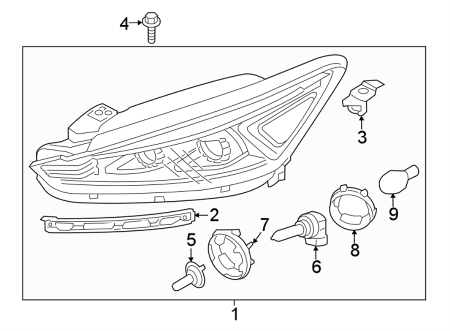 Diagram FRONT LAMPS. HEADLAMP COMPONENTS. for your Kia