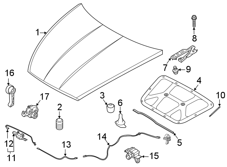 Diagram Hood & components. for your 2014 Kia Forte  EX Sedan 