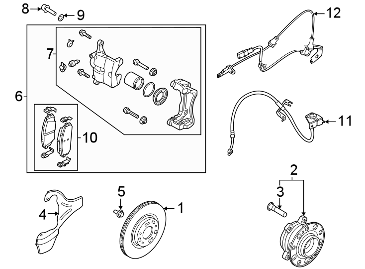 10Front suspension. Brake components.https://images.simplepart.com/images/parts/motor/fullsize/2440295.png