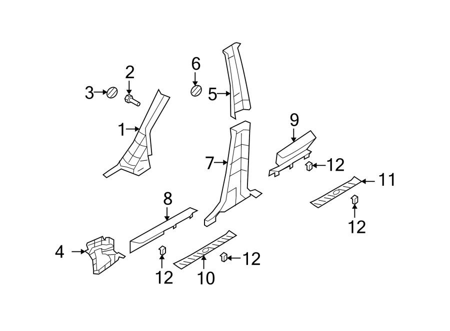 Diagram PILLARS. ROCKER & FLOOR. INTERIOR TRIM. for your 2010 Kia Forte   