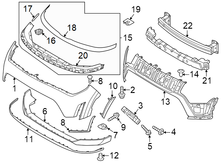 Diagram Front bumper & grille. Bumper & components. for your Kia Soul  