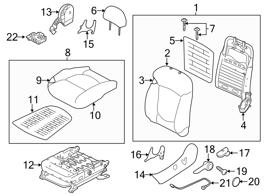 Diagram SEATS & TRACKS. FRONT SEAT COMPONENTS. for your 2017 Kia Forte   