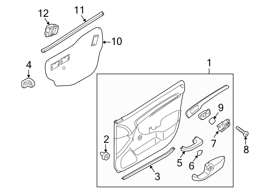 Diagram FRONT DOOR. INTERIOR TRIM. for your 2011 Kia Forte 2.0L Theta II M/T EX Sedan 