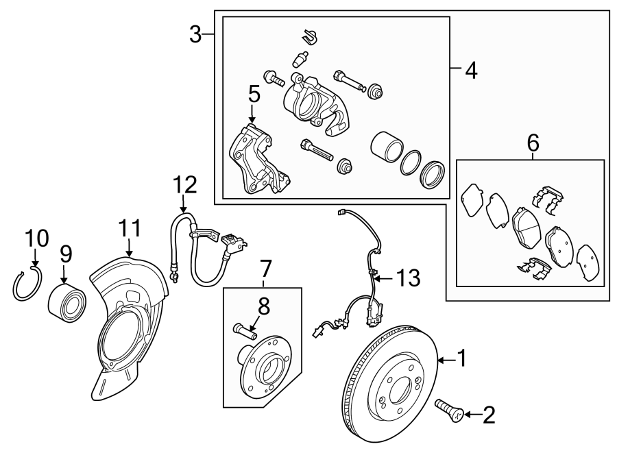 Diagram FRONT SUSPENSION. BRAKE COMPONENTS. for your 2014 Kia Forte 2.0L ULEV A/T EX Sedan 