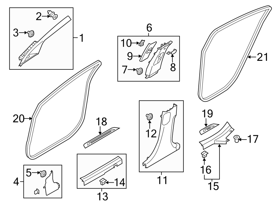 Diagram PILLARS. ROCKER & FLOOR. INTERIOR TRIM. for your 2015 Kia Forte  LX Sedan 