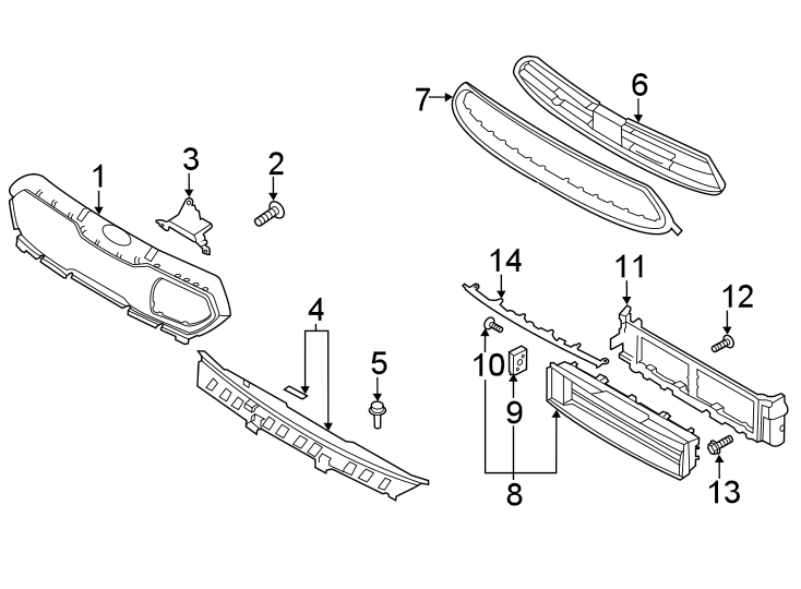 2Front bumper & grille. Grille & components.https://images.simplepart.com/images/parts/motor/fullsize/2490018.png