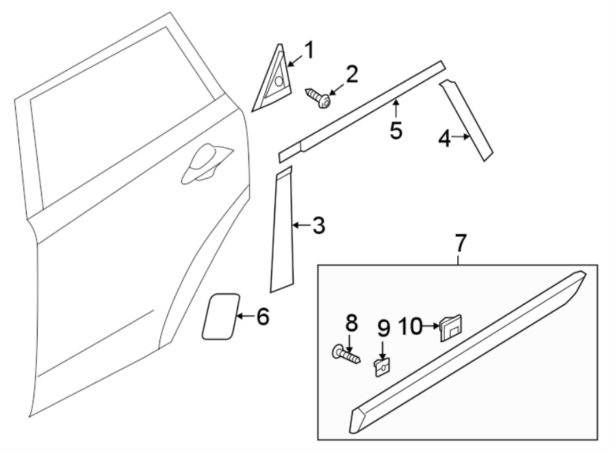 Full size assembly image of REAR DOOR. EXTERIOR TRIM. (1/1)