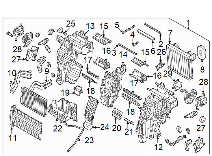 12Air conditioner & heater. Evaporator & heater components.https://images.simplepart.com/images/parts/motor/fullsize/2491145.png