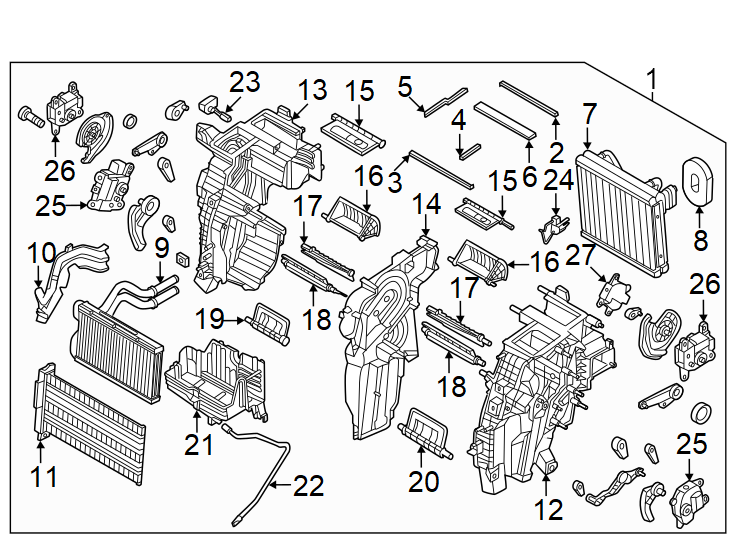 25Air conditioner & heater. Evaporator & heater components.https://images.simplepart.com/images/parts/motor/fullsize/2491170.png