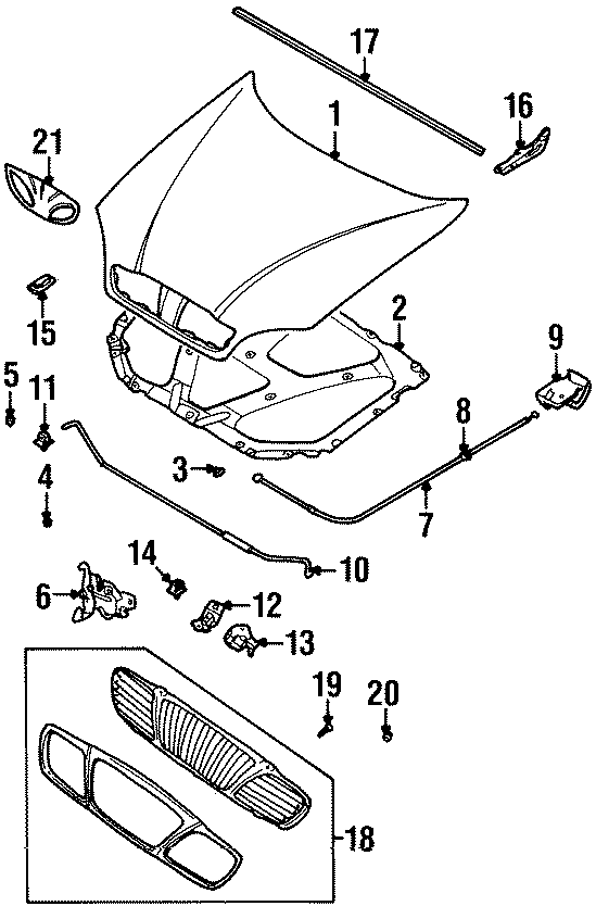 5HOOD & GRILLE. EXTERIOR TRIM. GRILLE & COMPONENTS. HOOD & COMPONENTS.https://images.simplepart.com/images/parts/motor/fullsize/2600070.png