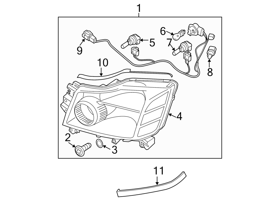 11FRONT LAMPS. HEADLAMP COMPONENTS.https://images.simplepart.com/images/parts/motor/fullsize/3630020.png
