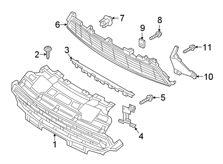 11FRONT BUMPER & GRILLE. GRILLE & COMPONENTS.https://images.simplepart.com/images/parts/motor/fullsize/3940040.png