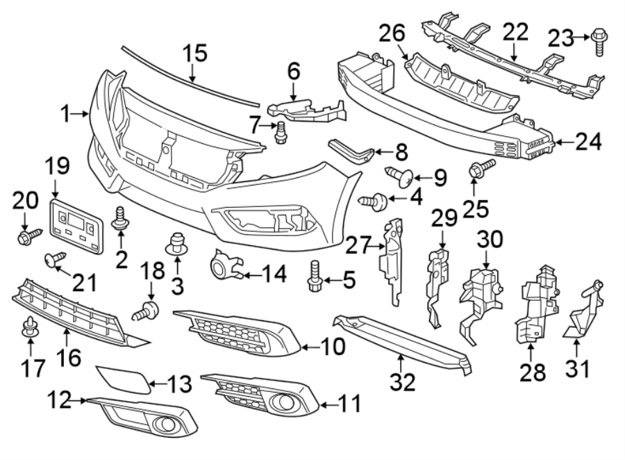 25Front bumper & grille. Bumper & components.https://images.simplepart.com/images/parts/motor/fullsize/4410005.png