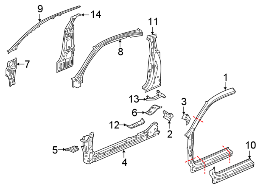 7Pillars. Rocker & floor. Aperture panel. Center pillar. Hinge pillar.https://images.simplepart.com/images/parts/motor/fullsize/4410442.png