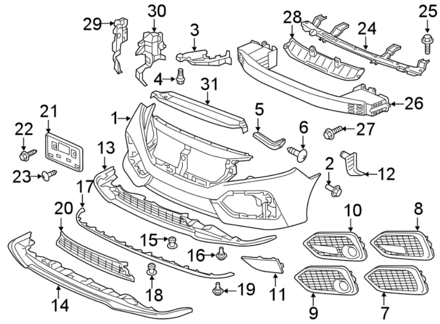 27FRONT BUMPER & GRILLE. BUMPER & COMPONENTS.https://images.simplepart.com/images/parts/motor/fullsize/4410625.png