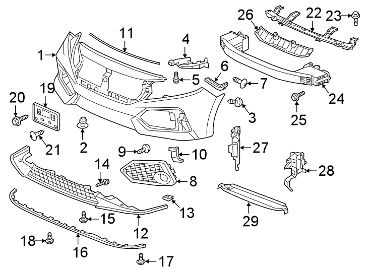 25FRONT BUMPER & GRILLE. BUMPER & COMPONENTS.https://images.simplepart.com/images/parts/motor/fullsize/4410835.png