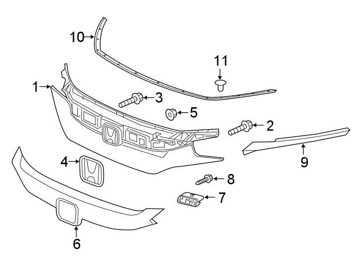 9Front bumper & grille. Grille & components.https://images.simplepart.com/images/parts/motor/fullsize/4410845.png