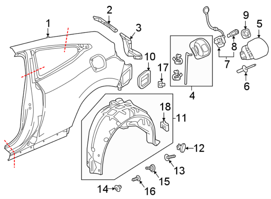 13Exterior trim. Quarter panel & components.https://images.simplepart.com/images/parts/motor/fullsize/4411645.png