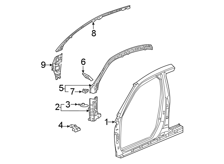 2Pillars. Rocker & floor. Aperture panel. Hinge pillar.https://images.simplepart.com/images/parts/motor/fullsize/4414530.png