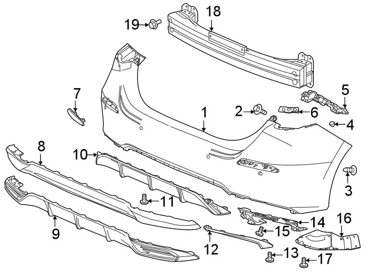 19Rear bumper. Bumper & components.https://images.simplepart.com/images/parts/motor/fullsize/4414730.png