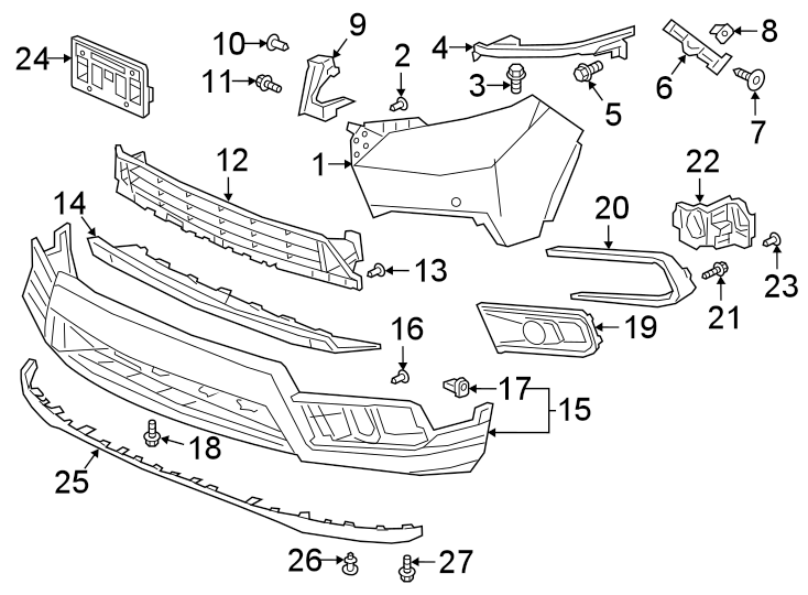 25Front bumper & grille. Bumper & components.https://images.simplepart.com/images/parts/motor/fullsize/4419005.png