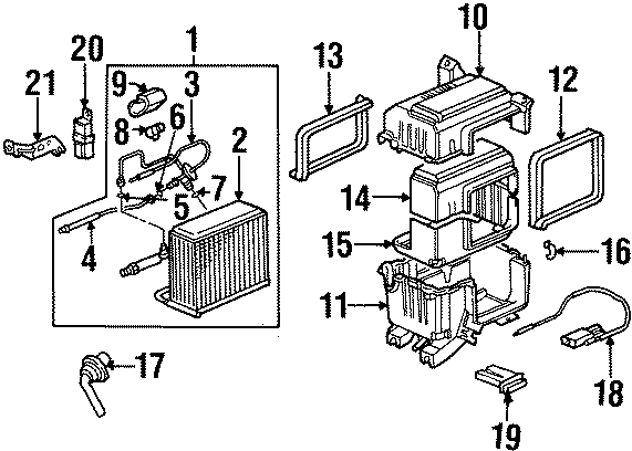 AIR CONDITIONER & HEATER. EVAPORATOR COMPONENTS.