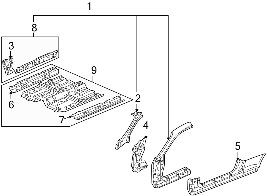 8PILLARS. ROCKER & FLOOR. FLOOR & RAILS. HINGE PILLAR.https://images.simplepart.com/images/parts/motor/fullsize/4423400.png