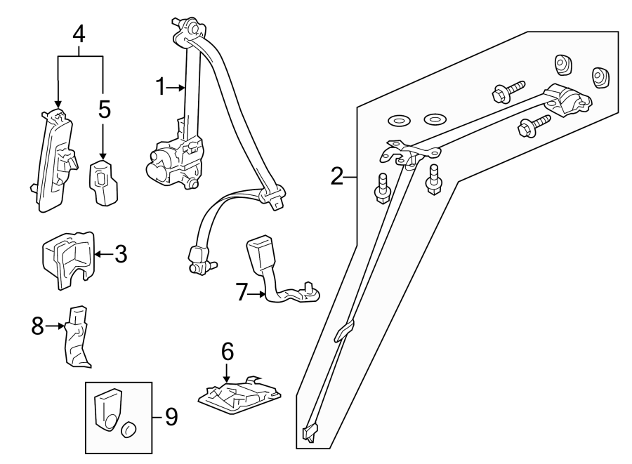 3RESTRAINT SYSTEMS. SECOND ROW SEAT BELTS.https://images.simplepart.com/images/parts/motor/fullsize/4429355.png