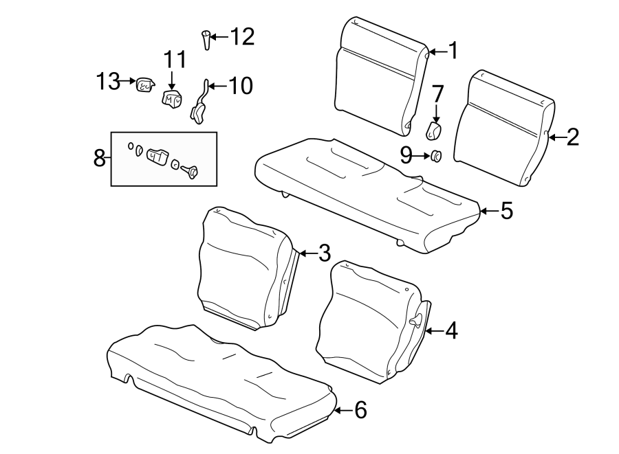 SEATS & TRACKS. REAR SEAT COMPONENTS.