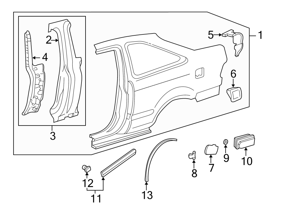 12Exterior trim. Quarter panel & components.https://images.simplepart.com/images/parts/motor/fullsize/4431495.png