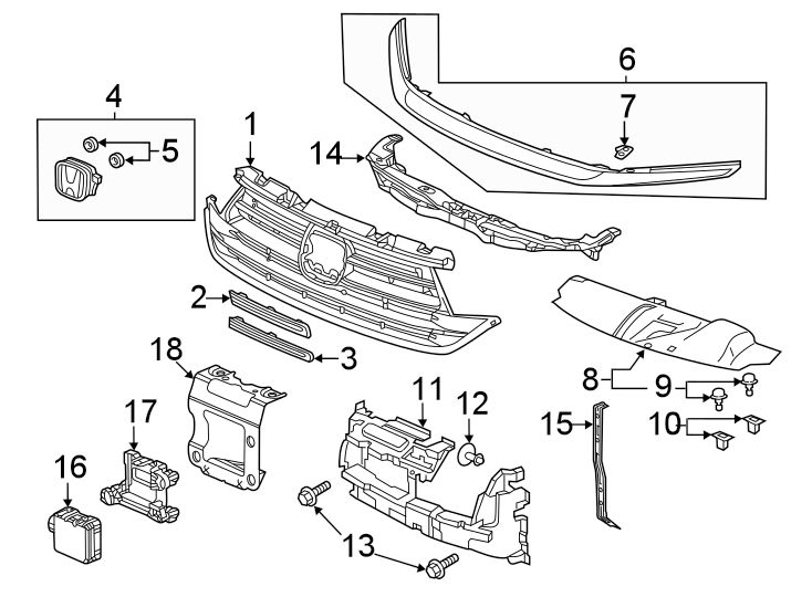 9Front bumper & grille. Grille & components.https://images.simplepart.com/images/parts/motor/fullsize/4433017.png