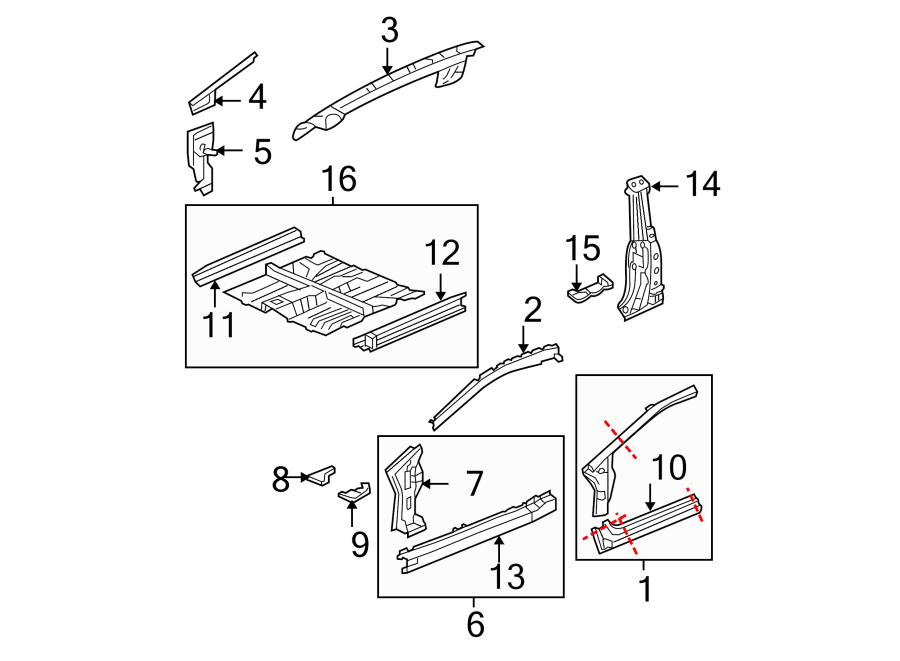 15Pillars. Rocker & floor. Center pillar. Floor & rails. Hinge pillar.https://images.simplepart.com/images/parts/motor/fullsize/4442590.png