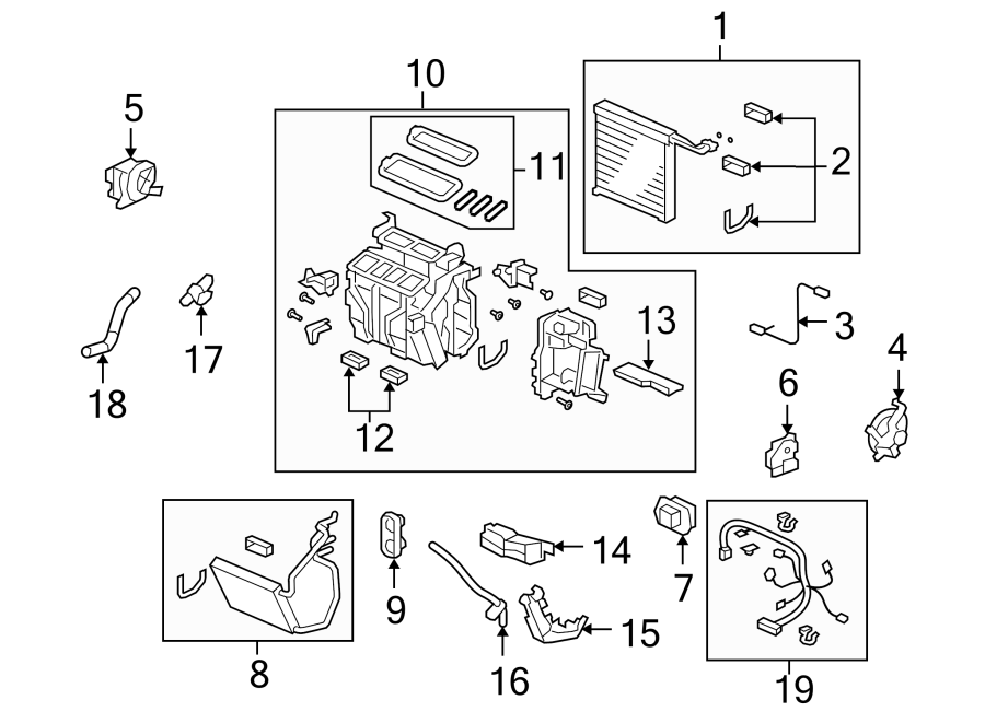 AIR CONDITIONER & HEATER. EVAPORATOR COMPONENTS.