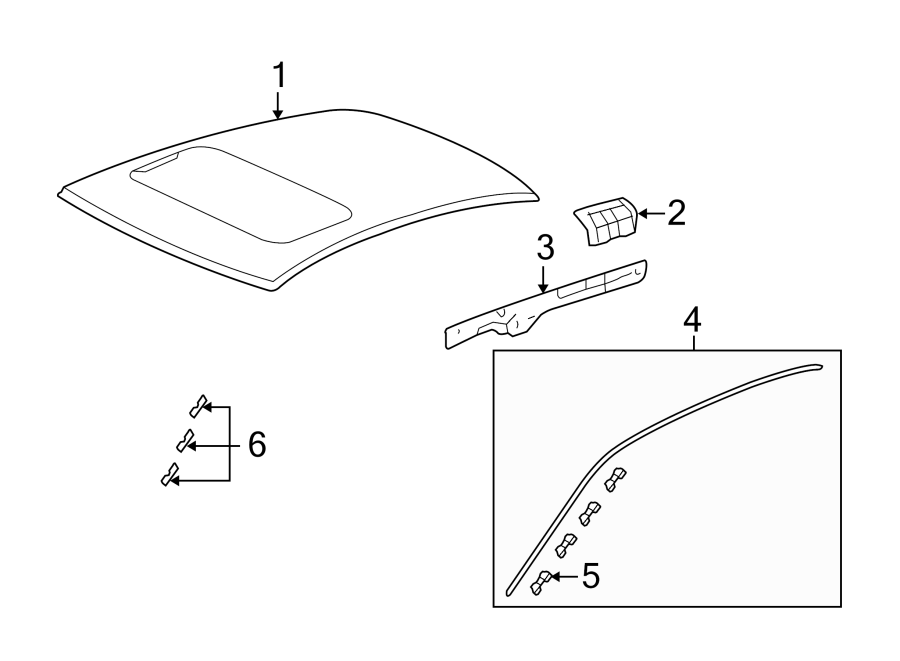 6EXTERIOR TRIM. ROOF & COMPONENTS.https://images.simplepart.com/images/parts/motor/fullsize/4443520.png