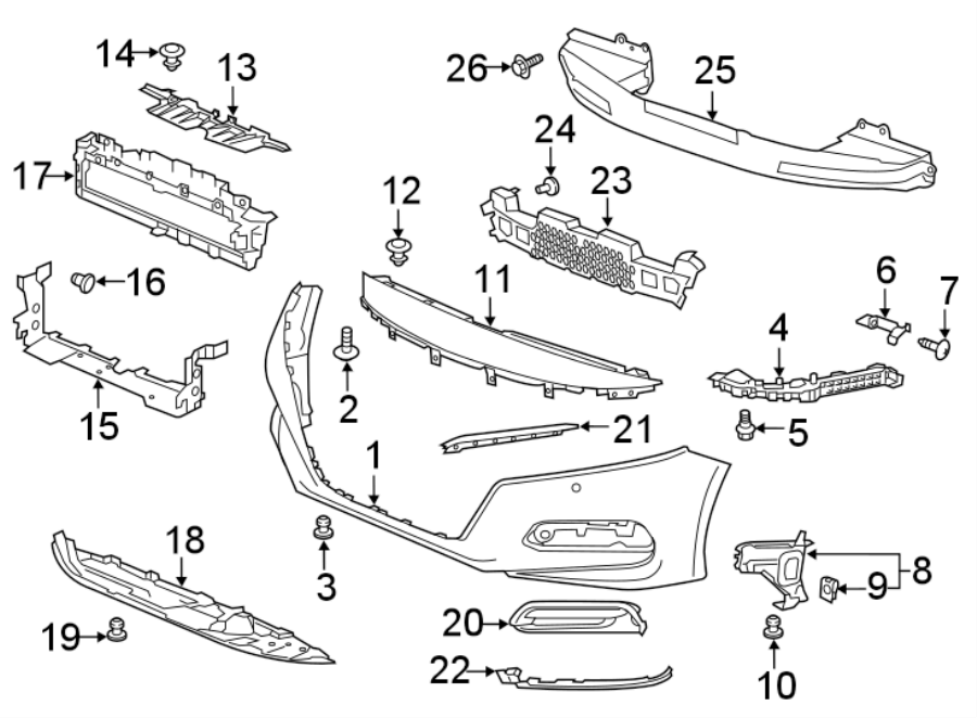 26FRONT BUMPER & GRILLE. BUMPER & COMPONENTS.https://images.simplepart.com/images/parts/motor/fullsize/4446005.png