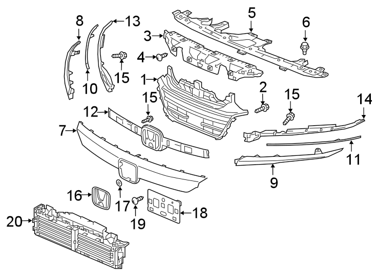 20FRONT BUMPER & GRILLE. GRILLE & COMPONENTS.https://images.simplepart.com/images/parts/motor/fullsize/4446010.png