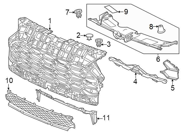 9Front bumper & grille. Grille & components.https://images.simplepart.com/images/parts/motor/fullsize/4452014.png