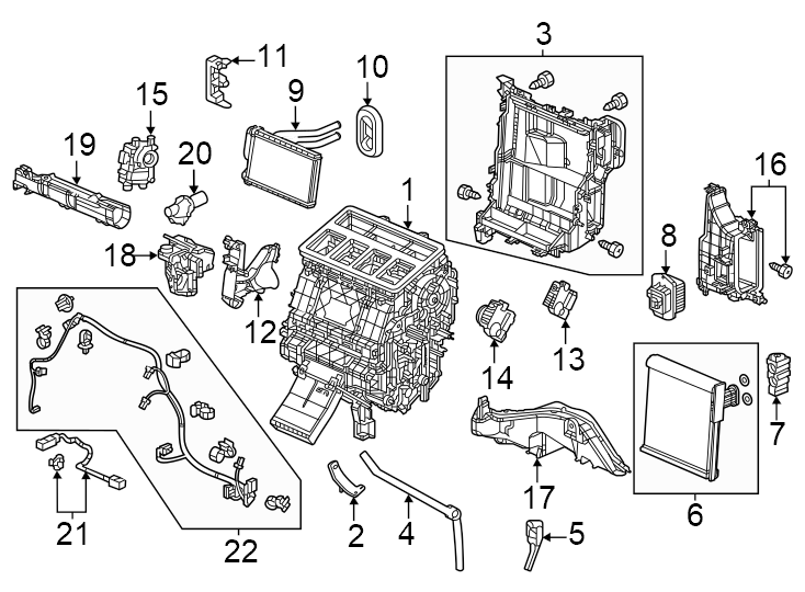 21Air conditioner & heater. Evaporator & heater components.https://images.simplepart.com/images/parts/motor/fullsize/4452062.png