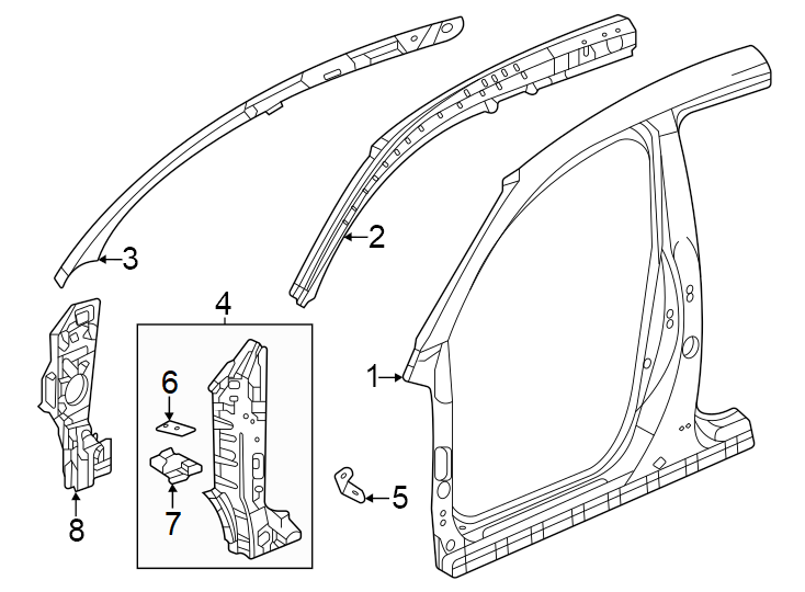 3Pillars. Rocker & floor. Aperture panel. Hinge pillar.https://images.simplepart.com/images/parts/motor/fullsize/4452440.png