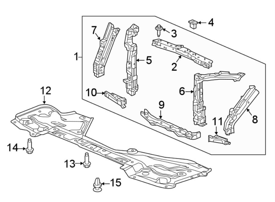 RADIATOR SUPPORT. SPLASH SHIELDS.