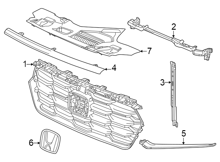 7Front bumper & grille. Grille & components.https://images.simplepart.com/images/parts/motor/fullsize/4458014.png