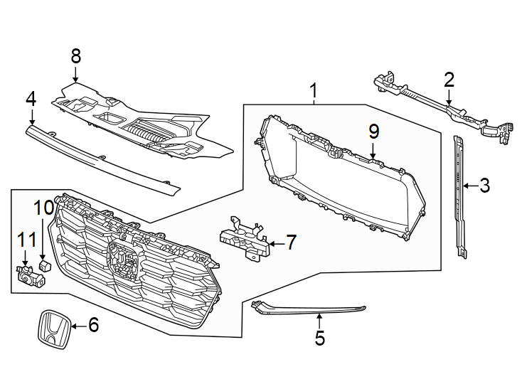 8Front bumper & grille. Grille & components.https://images.simplepart.com/images/parts/motor/fullsize/4458016.png