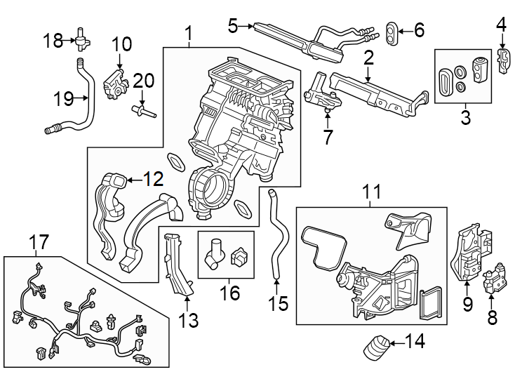 9Air conditioner & heater. Evaporator & heater components.https://images.simplepart.com/images/parts/motor/fullsize/4458054.png