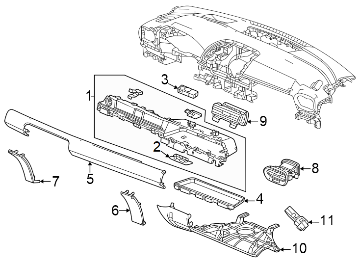 1Instrument panel components.https://images.simplepart.com/images/parts/motor/fullsize/4458254.png