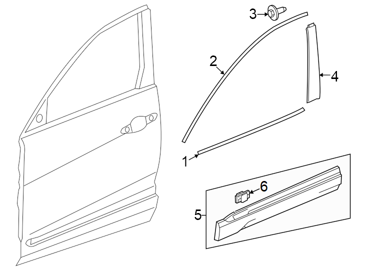 2Front door. Exterior trim.https://images.simplepart.com/images/parts/motor/fullsize/4458412.png