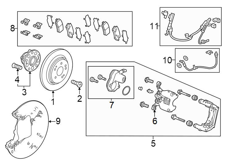 11Rear suspension. Brake components.https://images.simplepart.com/images/parts/motor/fullsize/4458480.png