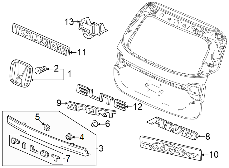 1Lift gate. Exterior trim.https://images.simplepart.com/images/parts/motor/fullsize/4458512.png