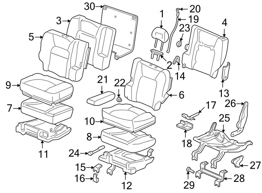 SEATS & TRACKS. REAR SEAT COMPONENTS.