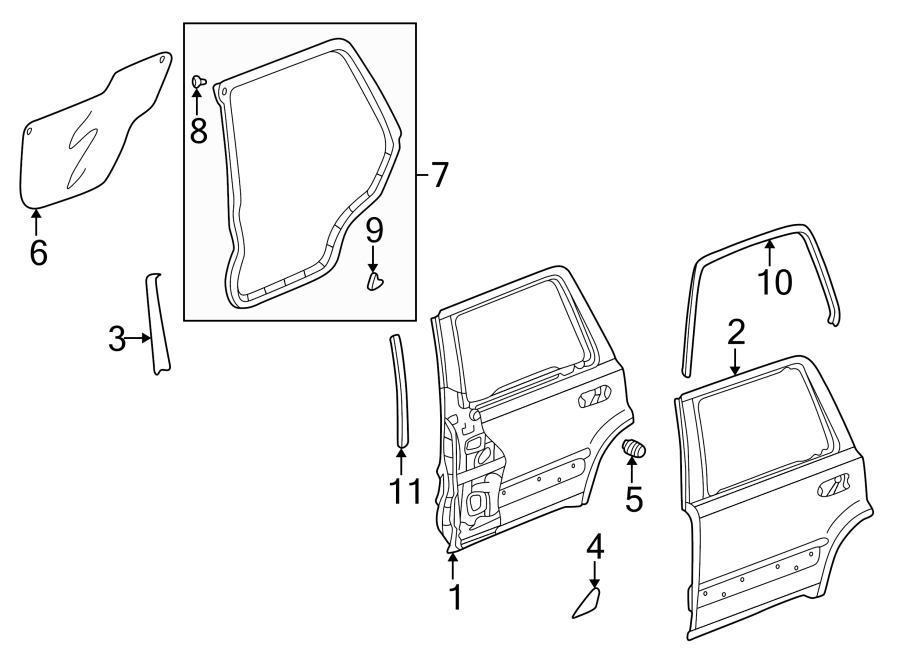 REAR DOOR. DOOR & COMPONENTS.